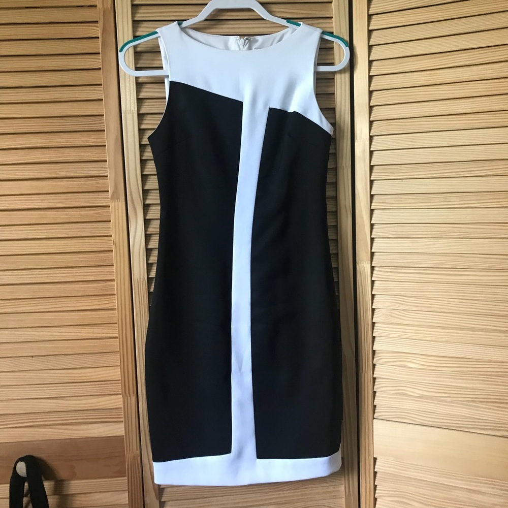 Cache Black and white asymmetrical cocktail dress